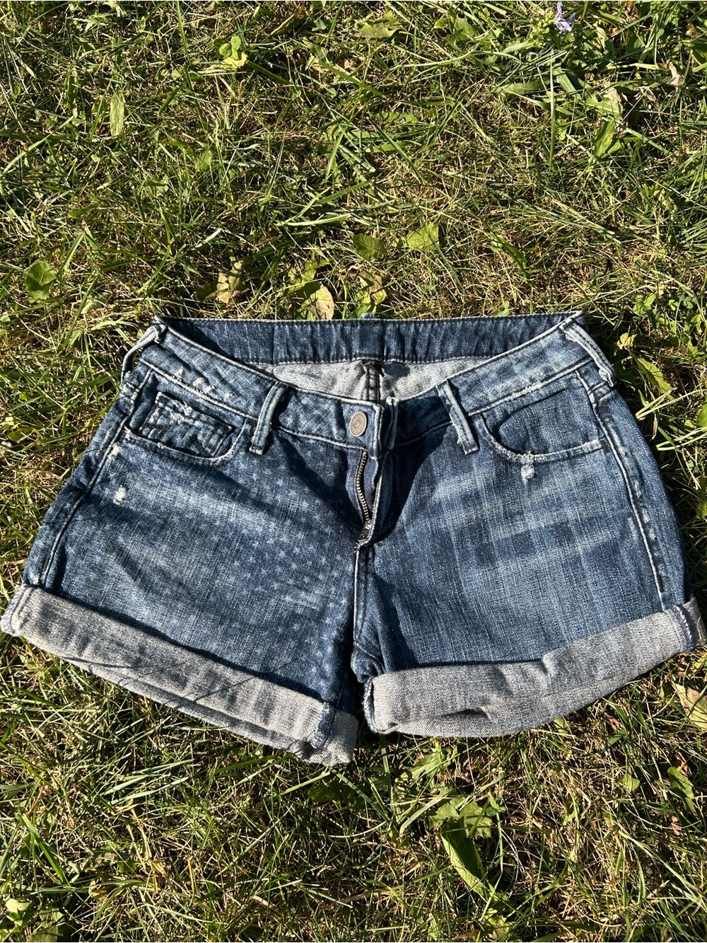 True Religion Blue Distressed Cuffed Denim Shorts